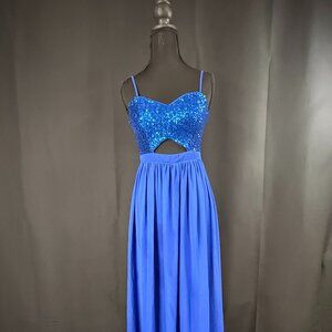 Blue Sequin Bodice Maxi Dress (Formal)